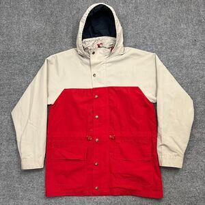 J.Galt Windbreaker Jackets Mens S Red Cotton Pockets Lined Hooded Snap Zip Front